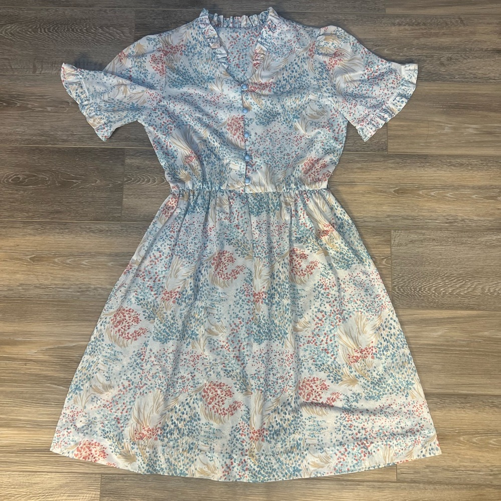 1980’s Vintage Floral Button-Up Midi Dress